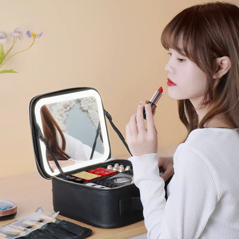 LED cosmetic case with mirror