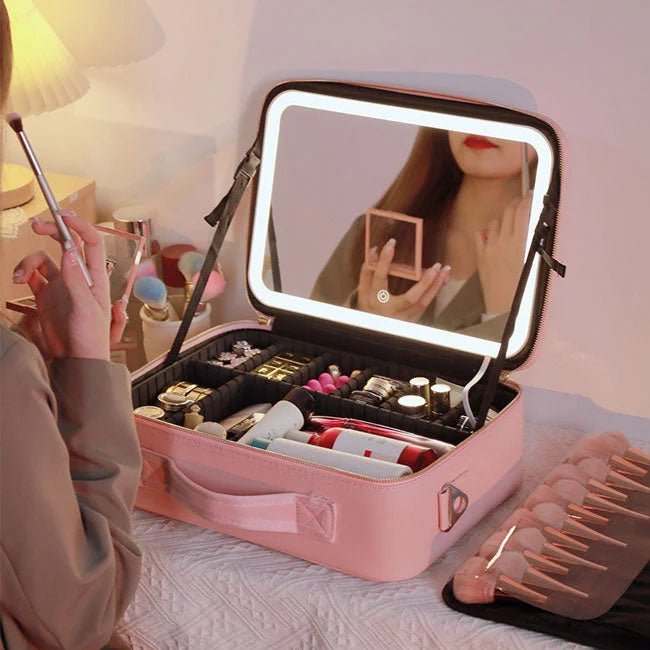 LED cosmetic case with mirror